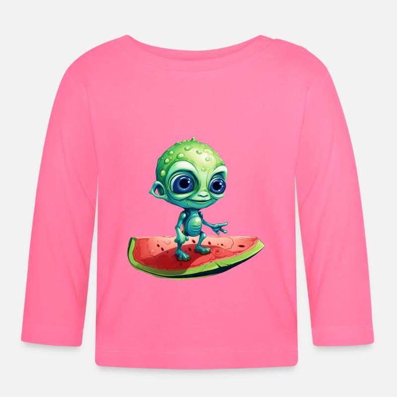 L’extraterrestre vert rencontre la pastèque : rencontres exotiques - T-shirt manches longues bio Bébé - rose azalée