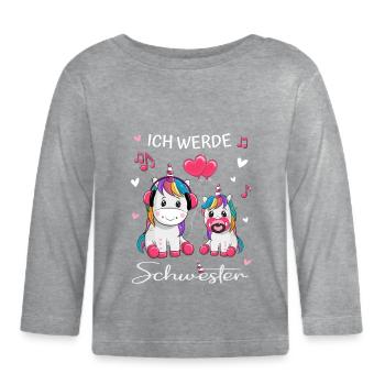 Ich werde Schwester Einhorn mit Kopfhörern Musik - Baby Bio-Langarmshirt - Grau meliert - Vorne