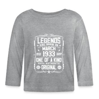 March 1933 Vintage 91 Year Anniversary Gift - Organic Baby Long Sleeve T-Shirt - heather grey - Front