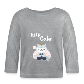 Keep Calm puss - Organic Baby Long Sleeve T-Shirt - heather grey - Front