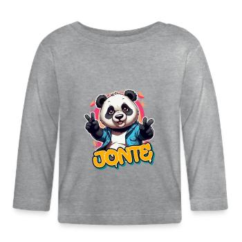 JONTE - Schöner Jungen Name mit coolem Panda - Baby Bio-Langarmshirt - Grau meliert - Vorne