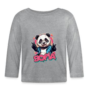 SOFIA - Schöner Mädchen Name mit coolem Panda - Baby Bio-Langarmshirt - Grau meliert - Vorne