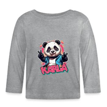 KARLA - Schöner Mädchen Name mit coolem Panda - Baby Bio-Langarmshirt - Grau meliert - Vorne