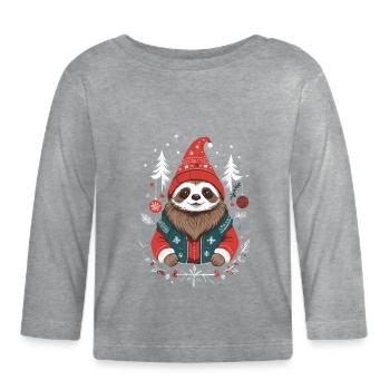Weihnachtliches Faultier Im Winterwald - Baby Bio-Langarmshirt - Grau meliert - Vorne