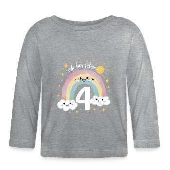 Chemise 4ème anniversaire Nuage Arc-en-ciel - T-shirt manches longues bio Bébé - gris chiné - Devant