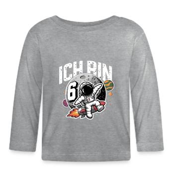 6ème anniversaire garçons 6 ans astronaute anniversaire - T-shirt manches longues bio Bébé - gris chiné - Devant