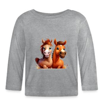 Pferdeshirt Pferde Reiten Comic Wallach Mädchen - Baby Bio-Langarmshirt - Grau meliert - Vorne