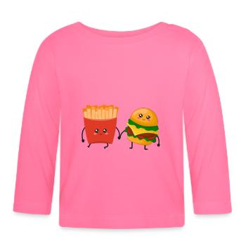 Couple Frites Cadeau Burger Frites Mignon Marrant - T-shirt manches longues bio Bébé - rose azalée - Devant