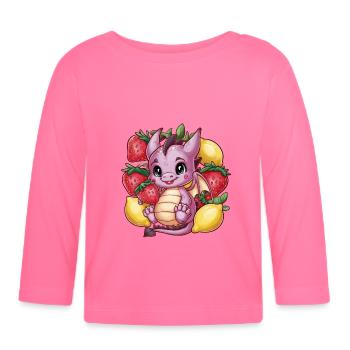 Dessin animé Dragon Kawaii avec des citrons et des fraises - T-shirt manches longues bio Bébé - rose azalée - Devant