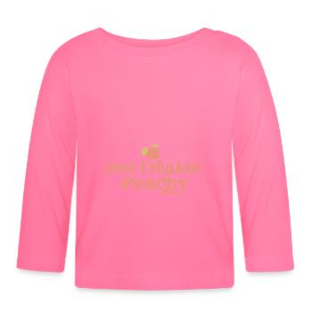 juste pêche - peach fruit dicton - T-shirt manches longues bio Bébé - rose azalée - Devant