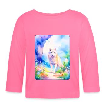 White wolf surrounded by flowers - Organic Baby Long Sleeve T-Shirt - azalea - Front