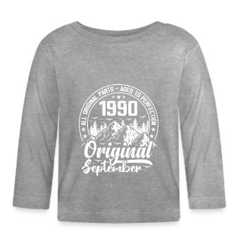 septembre 1990 Original:34 Ans Cadeau Anniversaire - T-shirt manches longues bio Bébé - gris chiné - Devant
