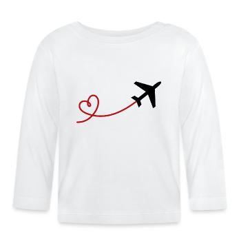 Flugzeug Flieger mit Herz in schwarz rot - Baby Bio-Langarmshirt - Weiß - Vorne