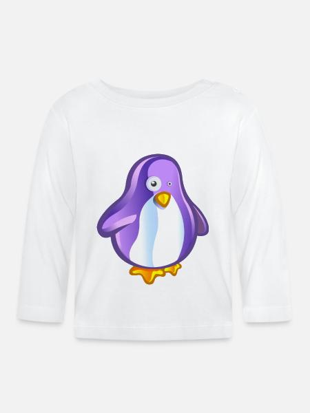 lila Pinguin - Baby Bio-Langarmshirt - Weiß