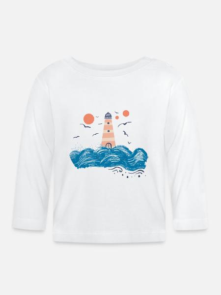 Leuchtturm mit Möwen - Baby Bio-Langarmshirt - Weiß