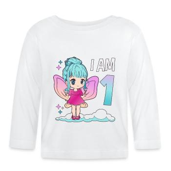1er anniversaire fée fille 1 an kawaii - T-shirt manches longues bio Bébé - blanc - Devant