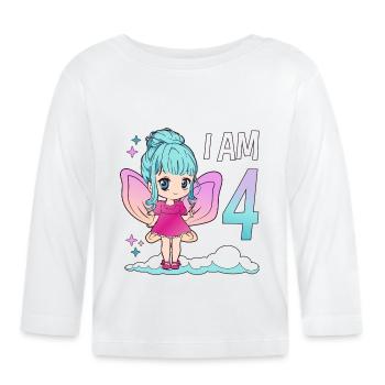 4ème anniversaire fée fille 4 ans kawaii - T-shirt manches longues bio Bébé - blanc - Devant
