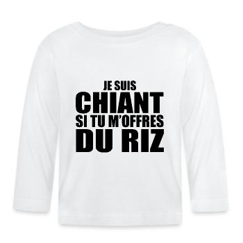 Homme qui adore : Riz. Design Drôle Humour Sushi - T-shirt manches longues bio Bébé - blanc - Devant