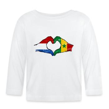 Drapeau Hollande Sénégal mains en forme de cœur utilisé - T-shirt manches longues bio Bébé - blanc - Devant