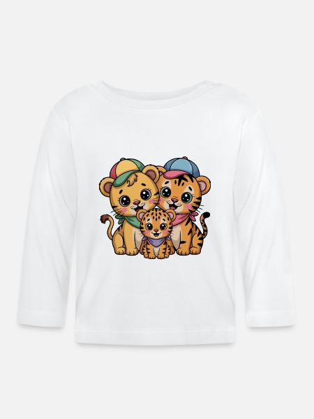 Süße Löwe Tiger Leopard Freunde - Baby Bio-Langarmshirt - Weiß