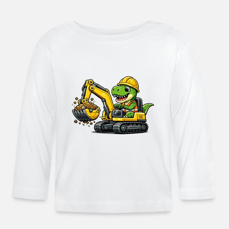 Süßer Dino Baggerfahrer - Baby Bio-Langarmshirt - Weiß