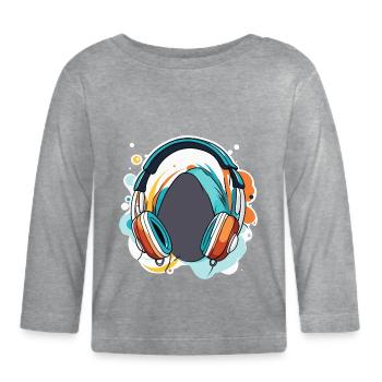 Casque / Audio / Musique / Son / Studio / Cool - T-shirt manches longues bio Bébé - gris chiné - Devant