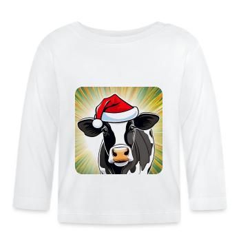 Niedliche Muh Kuh mit Weihnachtsmütze - Baby Bio-Langarmshirt - Weiß - Vorne