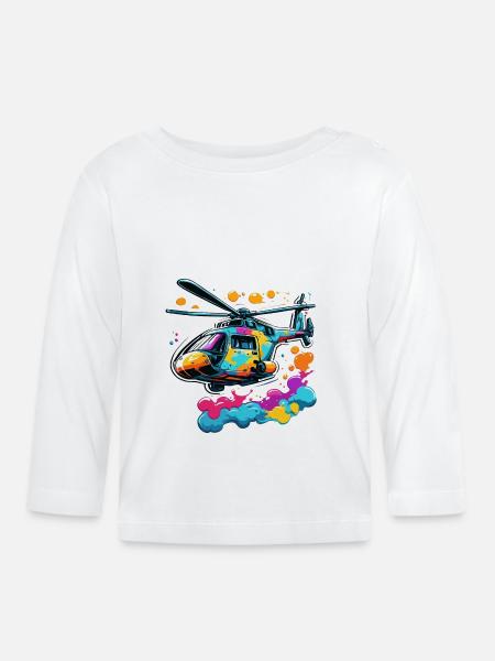 Helikopter / Hubschrauber / fliegen / Luftfahrt - Baby Bio-Langarmshirt - Weiß