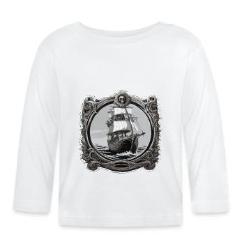 Bateau pirate / Bateau / Mer / Océan / Vagues - T-shirt manches longues bio Bébé - blanc - Devant