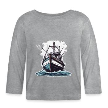 Bateau pirate / Bateau / Mer / Océan / Vagues - T-shirt manches longues bio Bébé - gris chiné - Devant