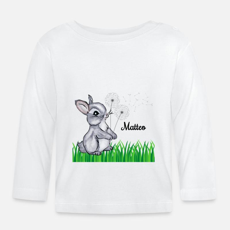 Hase Name Geschenk Matteo - Baby Bio-Langarmshirt - Weiß