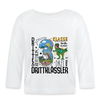 3. Klasse Dino T-Rex - Baby Bio-Langarmshirt - Weiß - Vorne