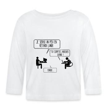 en retard lundi - T-shirt manches longues bio Bébé - blanc - Devant