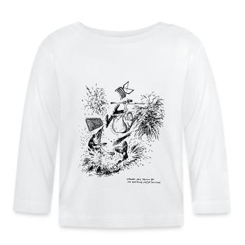 Thelwell Compleat Tangler Cartoon Fish On Rod - Organic Baby Long Sleeve T-Shirt - white - Front