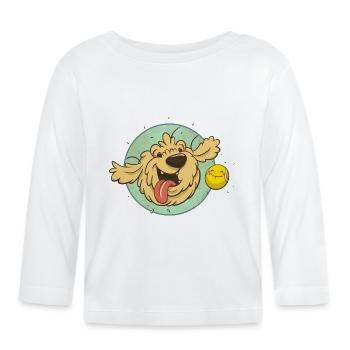cockapoo Thor mit Tennisball - Baby Bio-Langarmshirt - Weiß - Vorne