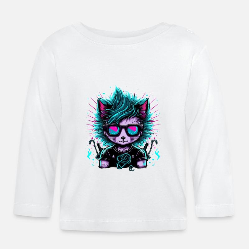 Elektrifizierter Emo Cat - Baby Bio-Langarmshirt - Weiß