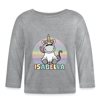 Isabella Einhorn Name - Baby Bio-Langarmshirt - Grau meliert - Vorne