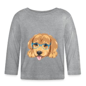 Lustiger Golden Retriever Welpe mit blauer Brille - Baby Bio-Langarmshirt - Grau meliert - Vorne