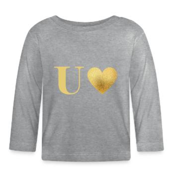 Buchstabe u goldenes Herz - Baby Bio-Langarmshirt - Grau meliert - Vorne