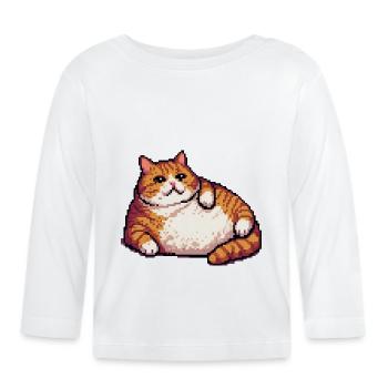 Fat ginger cat pixel art - Organic Baby Long Sleeve T-Shirt - white - Front