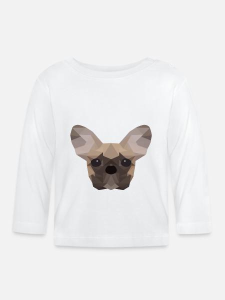 French Bulldog Low Poly - Baby Bio-Langarmshirt - Weiß