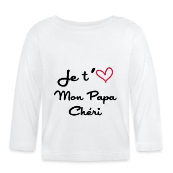 J'aime mon Papa / Fête des Pères / Naissance Bébé - T-shirt manches longues bio Bébé - blanc - Devant