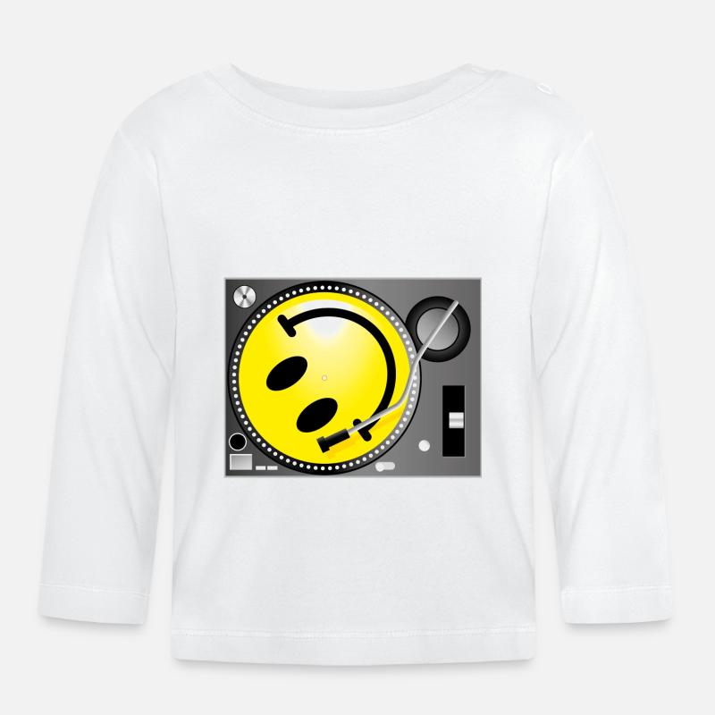 Smiley Record Player - Langærmet babyshirt af økologisk bomuld - hvid