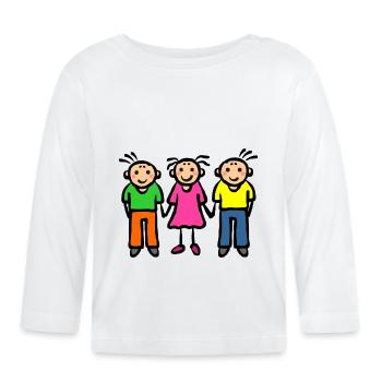 Parents Père Mère - Trois enfants Frères et sœurs - T-shirt manches longues bio Bébé - blanc - Devant