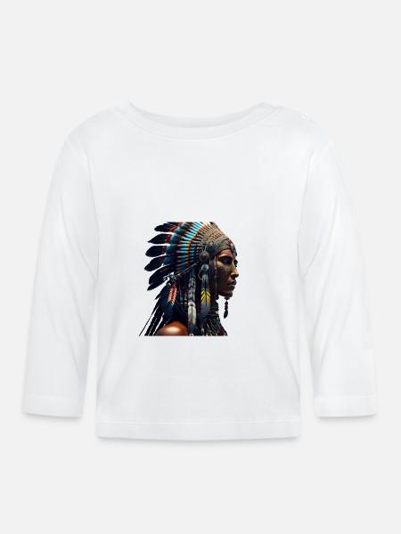 Indianer mit Kopfschmuck - Baby Bio-Langarmshirt - Weiß