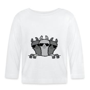 Lamas Freunde hinter Mauer - Baby Bio-Langarmshirt - Weiß - Vorne