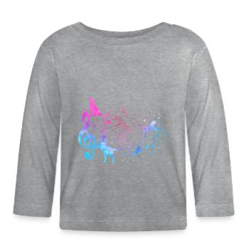 Musical dog Dogs playing on musical notes - Organic Baby Long Sleeve T-Shirt - heather grey - Front