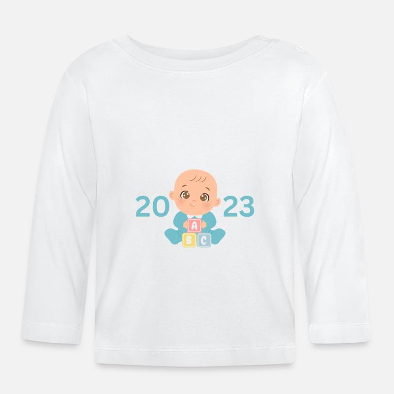 Born 2023 - Baby Bio-Langarmshirt - Weiß