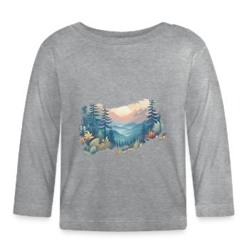 Wald mit Sonnenaufgang im Flat Design (Naturmotiv) - Baby Bio-Langarmshirt - Grau meliert - Vorne