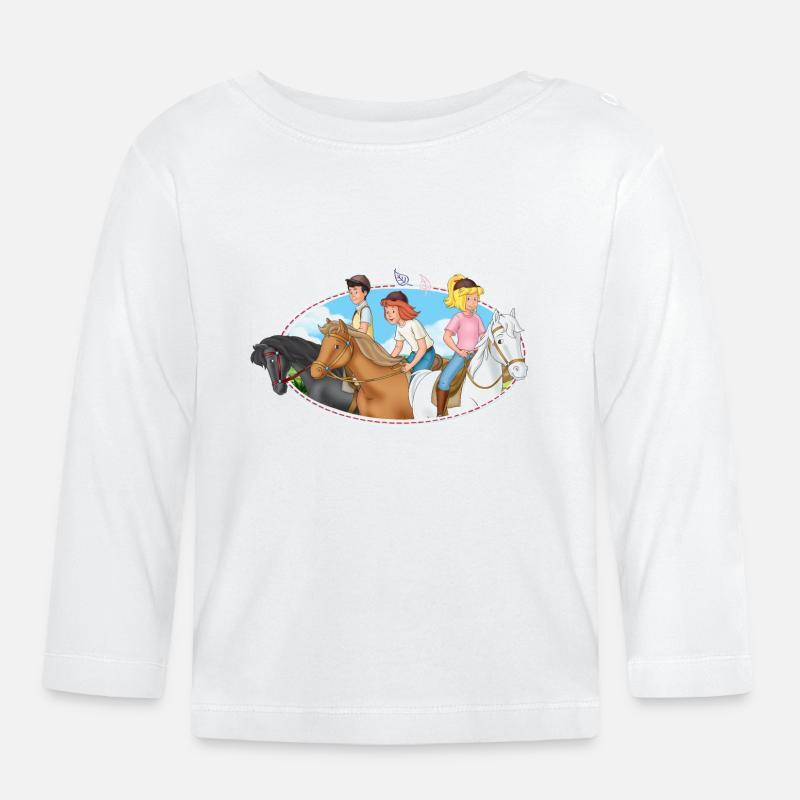 Bibi, Tina, Alexander mit Pferden - Baby Bio-Langarmshirt - Weiß
